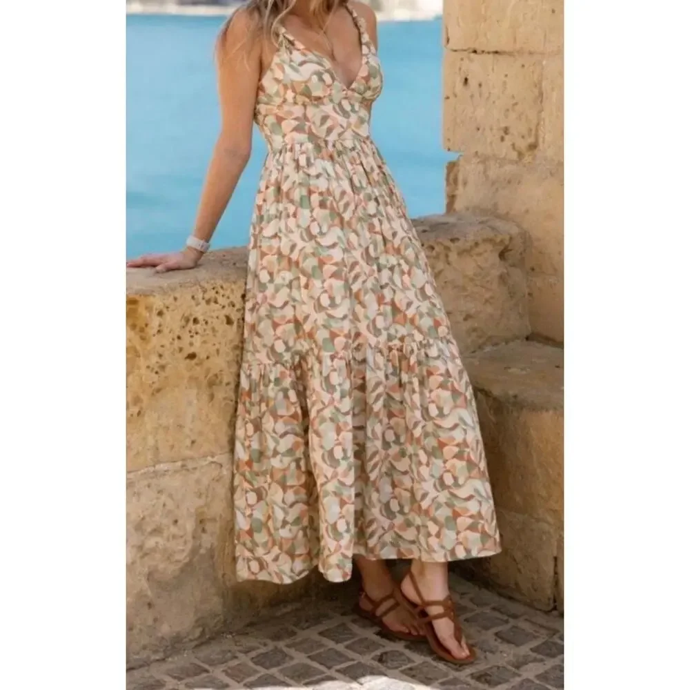 Abercrombie & Fitch Knotted Strap Maxi Green Pink Floral V-neck Dress-Size S